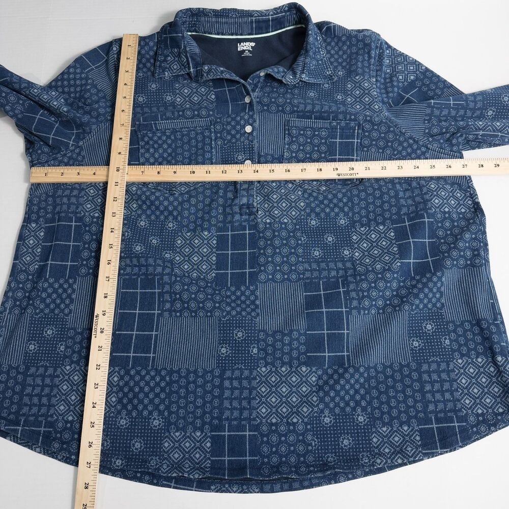 Lands End Indigo Patchwork Popover Heavyweight Sh… - image 4